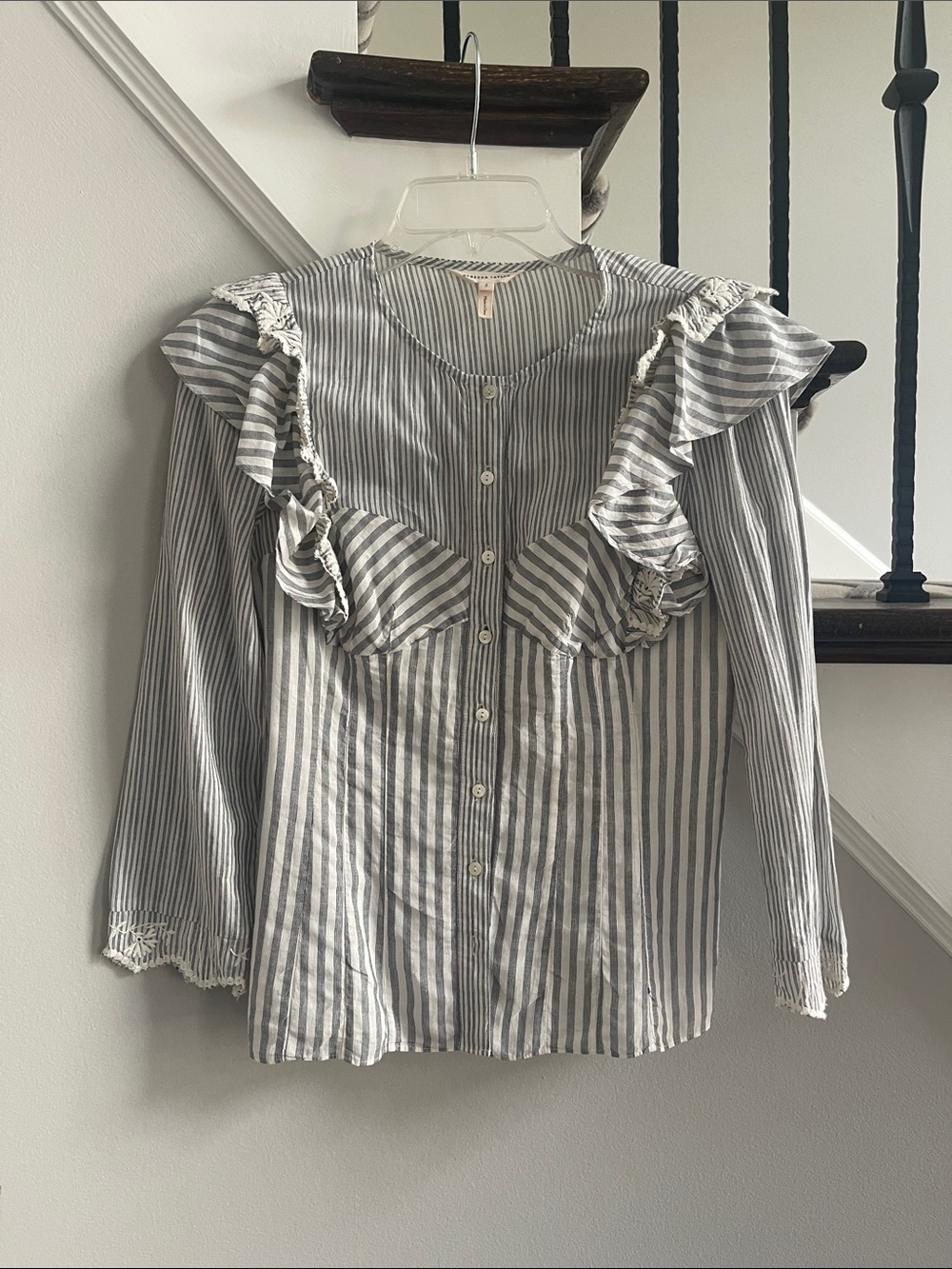 Rebecca Taylor  Ruffle Button-Front Women’s Blouse - Gray/White size 2